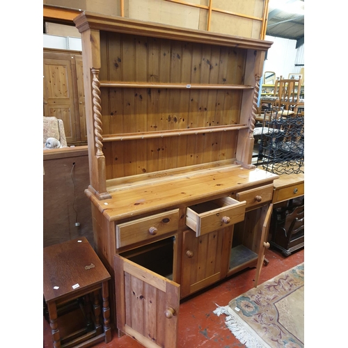 588 - Solid Pine Closed Back Triple Dresser with Three Drawers, Three Cupboards & Barley Twist Detail - 1.... 