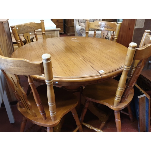 590 - Solid Pine Extending Circular Dining Table & Four Matching Chairs.