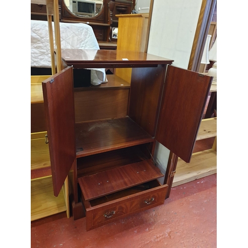 604 - Burr Mahogany Finish TV Cabinet with Drop Front & Single Drawer Under.