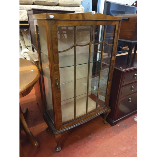 611 - Vintage Burr Mahogany Veneered, Glazed Display Cabinet with Glass Shelves - 49