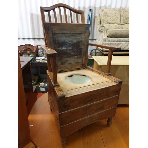 613 - Vintage Pine, Enclosed Seat, Carver Commode with Bowl.