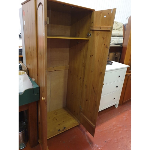 618 - Solid Pine Double Wardrobe - 1.8m tall x 74cm wide x 52cm deep - no rail.