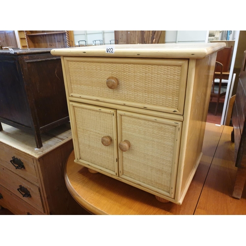 622 - Pine & Cane Effect Bedside Unit with Double Cupboard & Single Drawer.