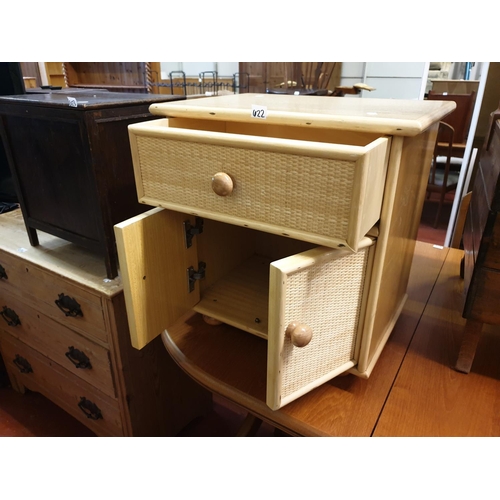 622 - Pine & Cane Effect Bedside Unit with Double Cupboard & Single Drawer.