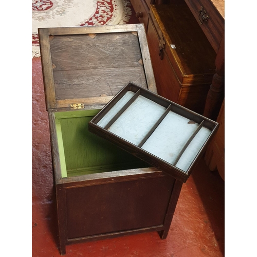 623 - Straight Legged Oak Storage Box with Inner Shelf - approx 47cm tall, 44cm wide & 35cm deep.