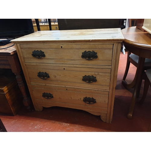 624 - Stripped Pine Three Drawer Chest of Drawers.