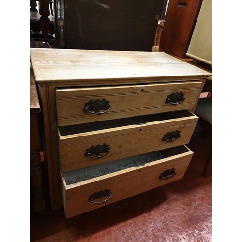 624 - Stripped Pine Three Drawer Chest of Drawers.