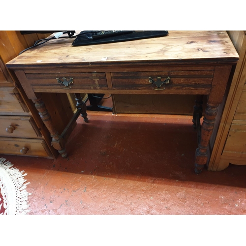 626 - Stained Solid Pine Desk with Two Drawers - approx 73cm high x 99cm long x 54cm wide.