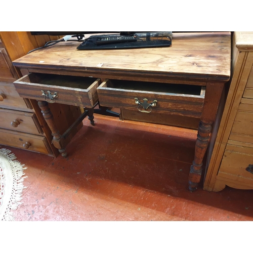 626 - Stained Solid Pine Desk with Two Drawers - approx 73cm high x 99cm long x 54cm wide.