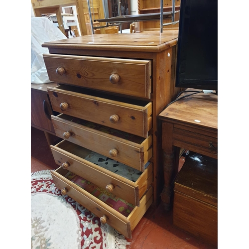 629 - Solid Pine 5 Drawer Chest of Drawers - 104cm tall x 77cm wide x 44cm deep.