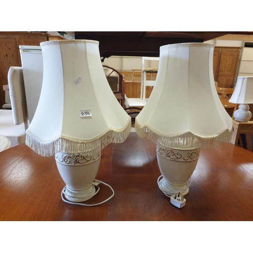 634 - Pair of Cream Based Table Lamps with Shades - approx 58cm tall.