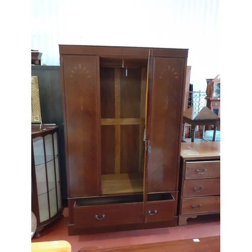 642 - Large Inlaid Single Mirrored Door Hallrobe with Hanging Rail & Single Drawer - 195cm tall x 120cm wi... 