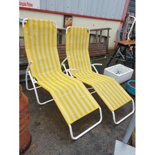 661 - Pair of Yellow Striped Sun Loungers.