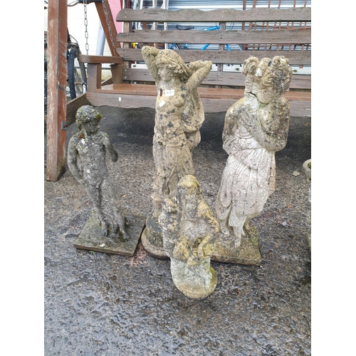 671 - Four Various Concrete Garden Statues - Tallest is 32