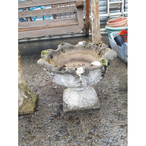 672 - Concrete Garden Urn Planter on Plinth - approx 17