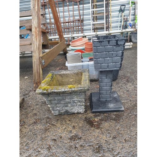 673 - Two Brick Style Garden Planters - One on Column Base.