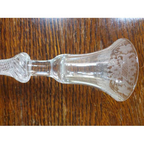 463 - Georgian Hand Made Twist Stem, Etched Bowl Toasting Glass.