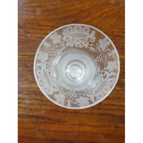 463 - Georgian Hand Made Twist Stem, Etched Bowl Toasting Glass.