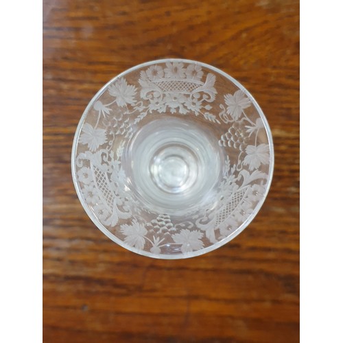 463 - Georgian Hand Made Twist Stem, Etched Bowl Toasting Glass.