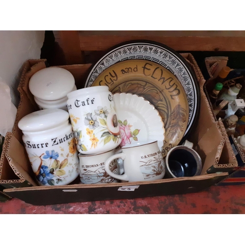 129 - Box to Include Gwilli Pottery Peggy & Elwyn Plate, Two Virgin Islands Mugs, Hiraklis Plate, Whitland... 