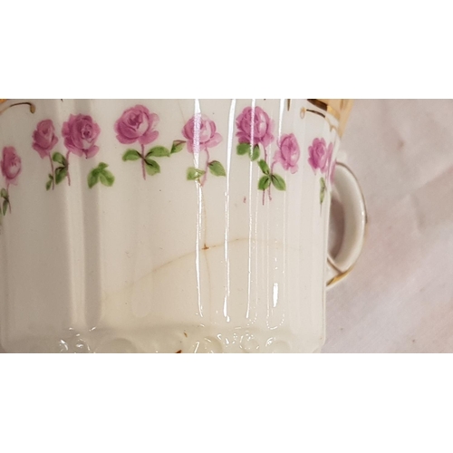 166 - Vintage Part Tea Set with Gilding & Pink Roses - two cups have cracks.