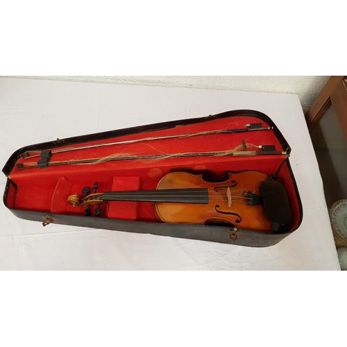 220 - Vintage Violin in Case with Bow & Chin Rest.