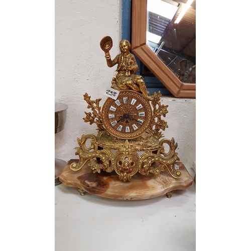 238 - Ornate Brass & Onyx French Style Mantel Clock.