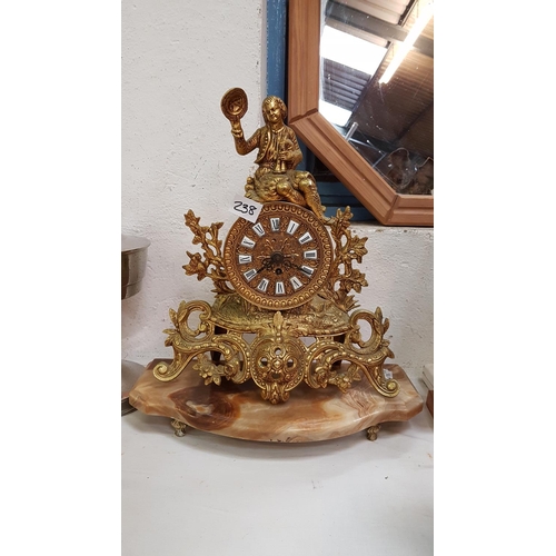 238 - Ornate Brass & Onyx French Style Mantel Clock.