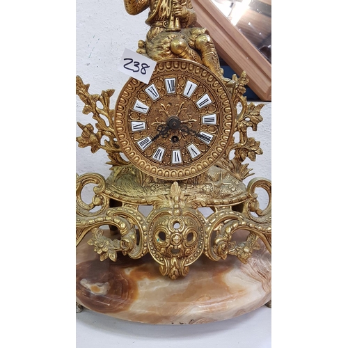 238 - Ornate Brass & Onyx French Style Mantel Clock.