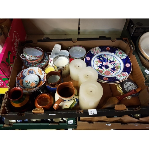 31 - Box to Include Oriental China, Lustre Jug, Plates, Candles etc.