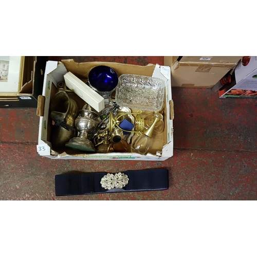 33 - Box of Plated, Brass & Copper Ware.