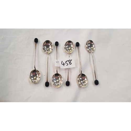 458 - Set of Six Silver Hallmarked Coffee Bean Spoons.