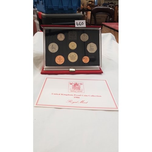 460 - Boxed Royal Mint UK Proof Coin Collection 1986 in Red Leather Case.