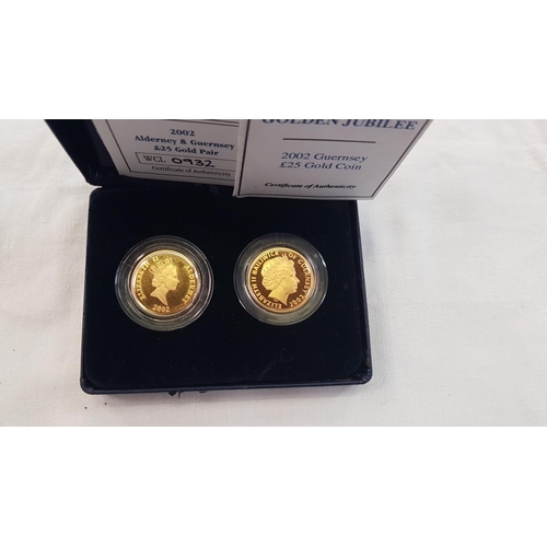 463 - Boxed Set of Two £25 22ct Proof Gold Coins - 2002 Golden Jubilee Alderney & Guernsey Gold Proof Coin... 