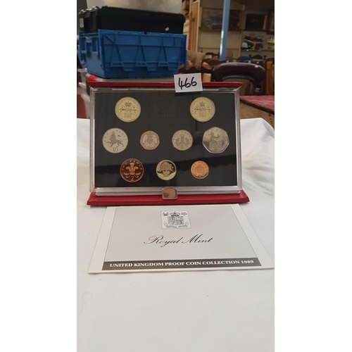 466 - Boxed Royal Mint UK Proof Coin Collection 1989 in Red Leather Case.