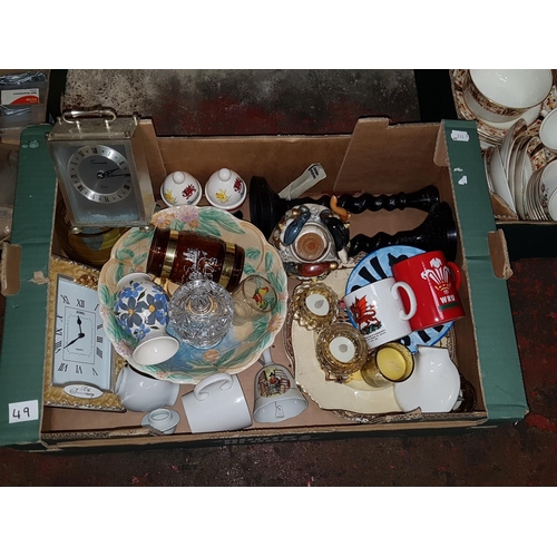 49 - Box to Include Avon Ware Bowl, Glass Bells,  Mantel Clocks, Plates etc.