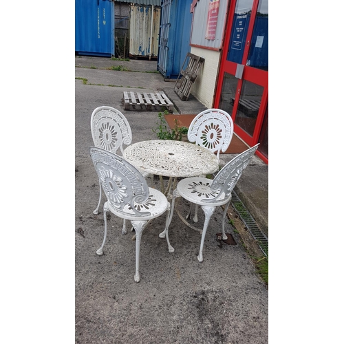 663 - Aluminium Circular Bistro Table & Four Matching Chairs.