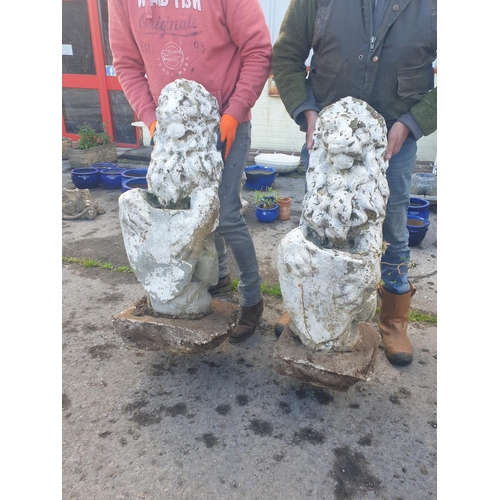 673 - Pair of Heavy Concrete Garden Sitting Lions with Shields - approx 1m tall each.