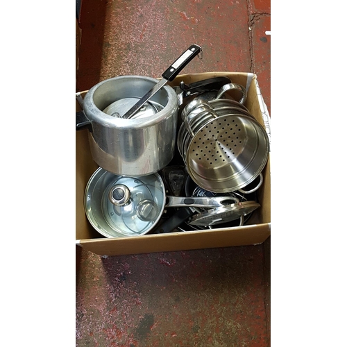 73 - Box of Kitchen Accessories Including Pots & Pans.