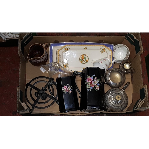 78 - Box to Include China, Plated Ware, Glass Bells, Teapot, Jugs etc.