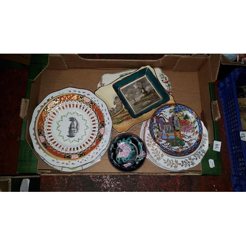 79 - Box of Assorted Plates Including Oriental, Wedgwood, Royal Doulton etc.