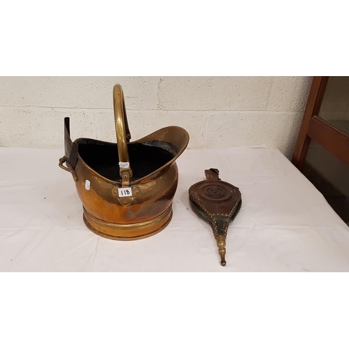 118 - Brass Coal Scuttle with Bellows & Scoop.