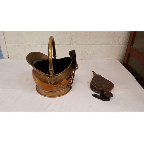 118 - Brass Coal Scuttle with Bellows & Scoop.