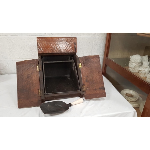 120 - Oak Coal Box with Brass Handle & Shovel.