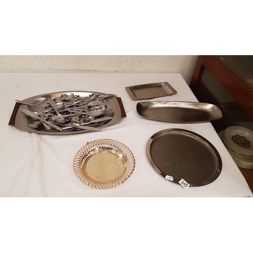 203 - Box of Stainless Trays, Cutlery etc.