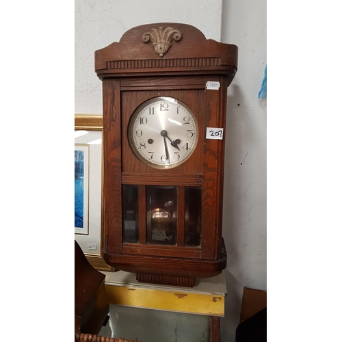 207 - Oak Cased Vintage Wall Clock.