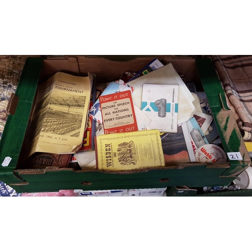 21 - Box of Mixed Ephemera to Include Carmarthen Boxing Programme, Maps etc.