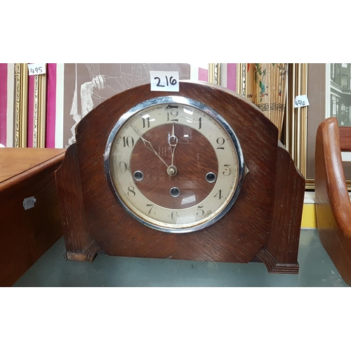 216 - Oak Cased Mantel Clock.