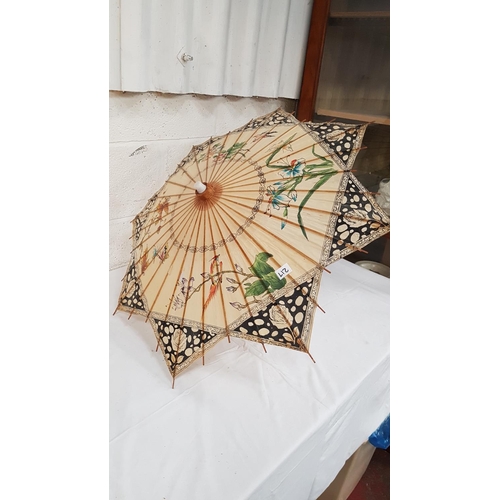 217 - Vintage Oriental Paper Parasol - small hole.