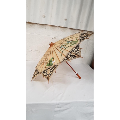 217 - Vintage Oriental Paper Parasol - small hole.